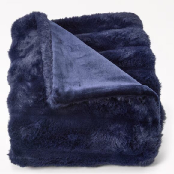 NWT Navy Indigo Faux Fur Throw - Picture 1 of 5